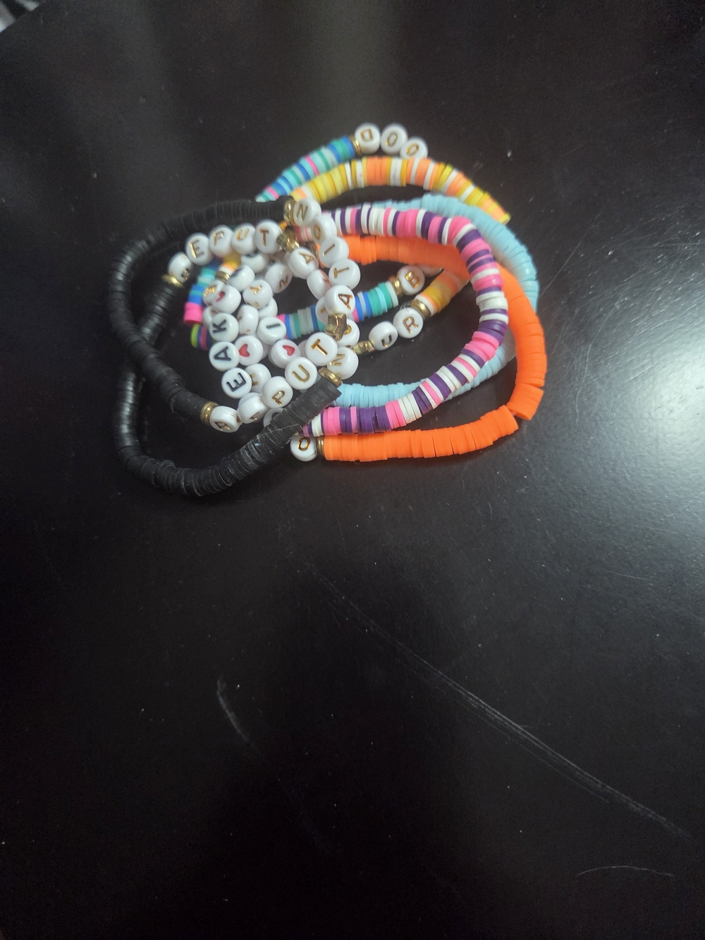 Kids Multicolor Beaded Stretch Bracelet Set - Orange, Black, Pink, Blue